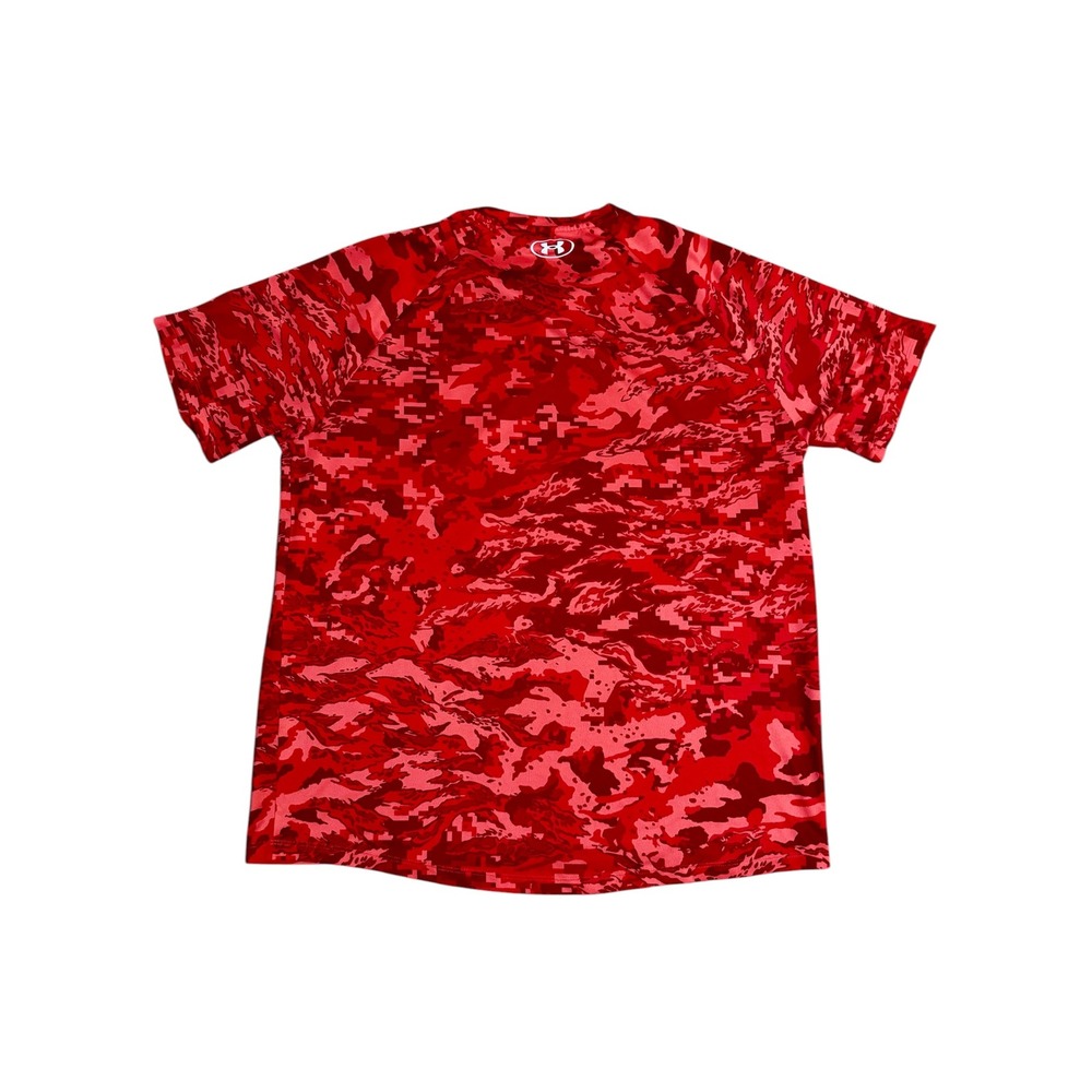 Under Armour Mens XL HeatGear Red Digital Camo Short Sleeve T-Shirt Loose Fit